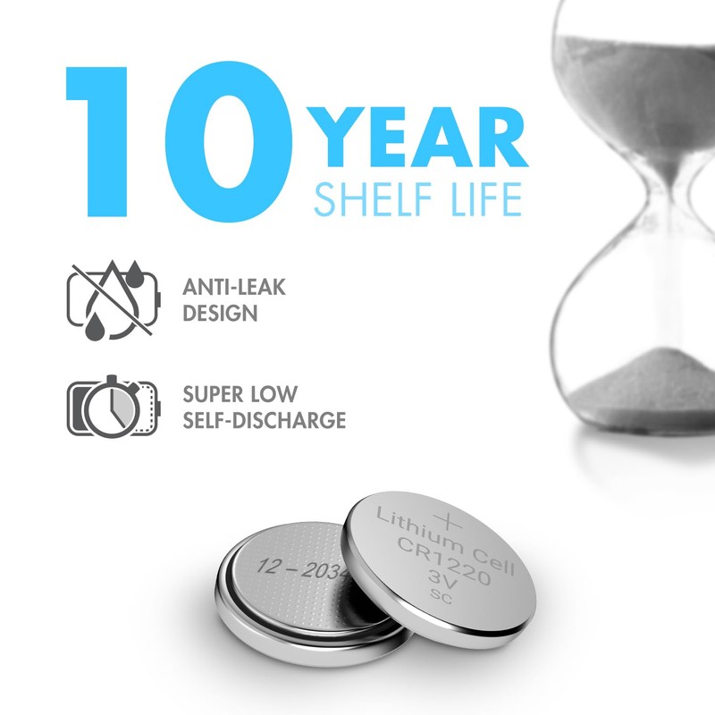 Tenergy CR1220 3V Lithium Button Cell Battery, for Keys, Watches,