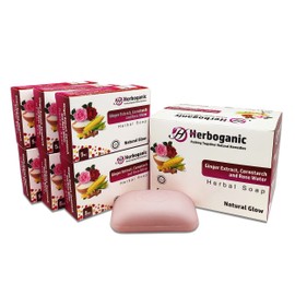 HERBOGANIC Ginger Extract,Cornstarch & Rose Water Herbal Soap| Revitalizing Bar Soap for Face and Body| Enhances Natural Glow | Infused with Ginger Extract, Cornstarch & Rose Water| 5 Oz (Pack of 6)…