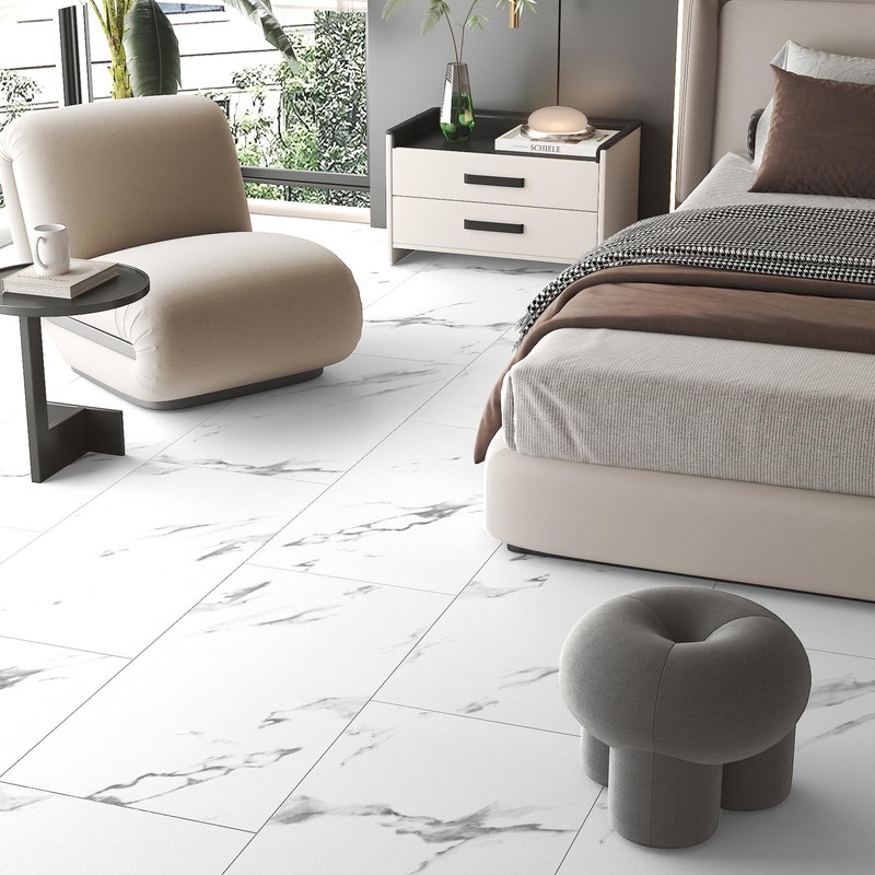 FunStick 30x60cm Carrara Marble Peel and Stick Floor Tile White