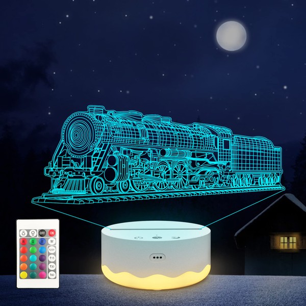 Anywin Train Night Light for Kids, 3D Illusion Night Lamp with 16 Colors Changing & Remote Control & Dimmer for Room Decor,Birthday Chritmas Gifts for Boys Children Girls