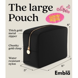 Embla Cosmetic Bag - Makeup Bag Travel Pouch, Toiletry Bags Cute Makeup Organizer, Nylon Zipper Pouches, Pink Black Coin Purse, Storage Bag Cosmetics Organizer, Make up bags Mini, Small, Large, Womens