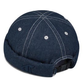 Clakllie Denim Cotton Docker Cap Men's Embroidery Sailor Hat Hip Hop Docker Hat Adjustable Harbour Cap Without Peak Rolled Cuff Fishing Hat, CDGE-HBMH1-Navy Blue