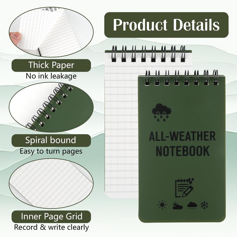 Waterproof Notebook, 4 Pack Mini Notepads, All Weather Pocket Notepad,