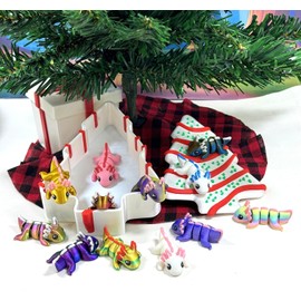 12 pcs 3D Printed Mini Axolotl , Articulated Fidget Mini Axolotl in Christmas Tree Container, Colorful Axolotl Fidget Toys for Autism/ADHD MASET123-CT