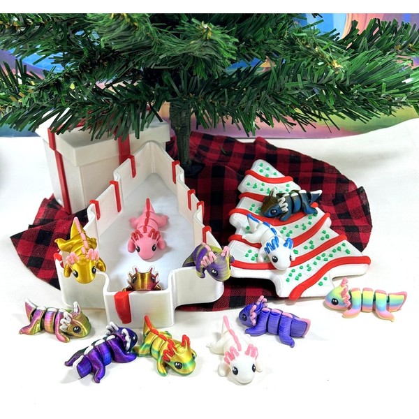 12 pcs 3D Printed Mini Axolotl , Articulated Fidget Mini