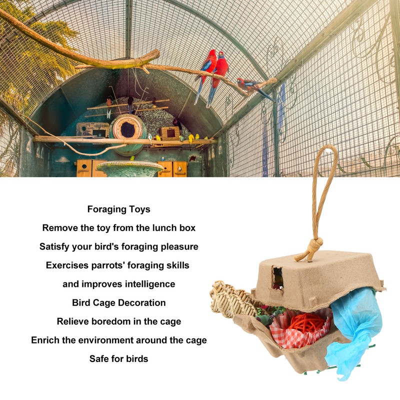 Bird Foraging Box Toys Fun Colorful Shredding Paper Sola Wood