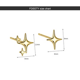 FDEETY Earrings for Women Silver Stud Earrings S925 Silver Post Star Earrings Hypoallergenic Delicate Fashion Asymmetric Small Stud Earrings Jewelry for Teen Girls Gifts(Gold A)