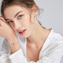 Women's Bracelet, 12 Months, Birthstone, 2 Row Bracelet, Flowers, Silver, Accessories, Platinum Plated, Birthday, Mother's Day, Present, Beautiful Box Included, Sterling Silver , Created Tanzanite