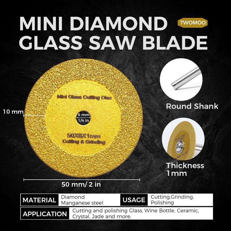 3 PCS Mini Glass Cutting Disc,1mm Ultra-Thin Diamond Cutting Blade