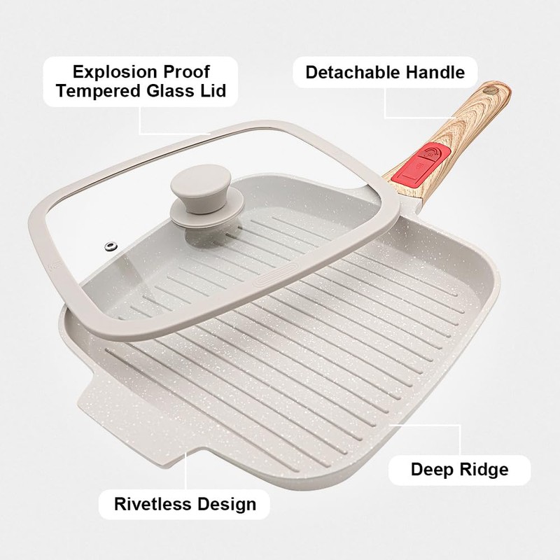 RANX INGST Griddle Pan with Lid, 10 Inch Cast Aluminium