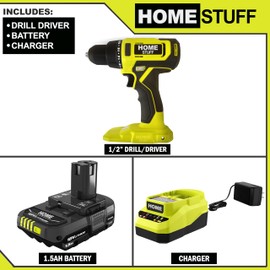 Home Stuff 18V Cordless ½″ Drill/Driver Kit – Compact & Powerful Power Tool with 1.5 Ah Battery, Charger & LED Light – Ideal for DIY, Home Improvement, Woodworking & Masonry Projects
