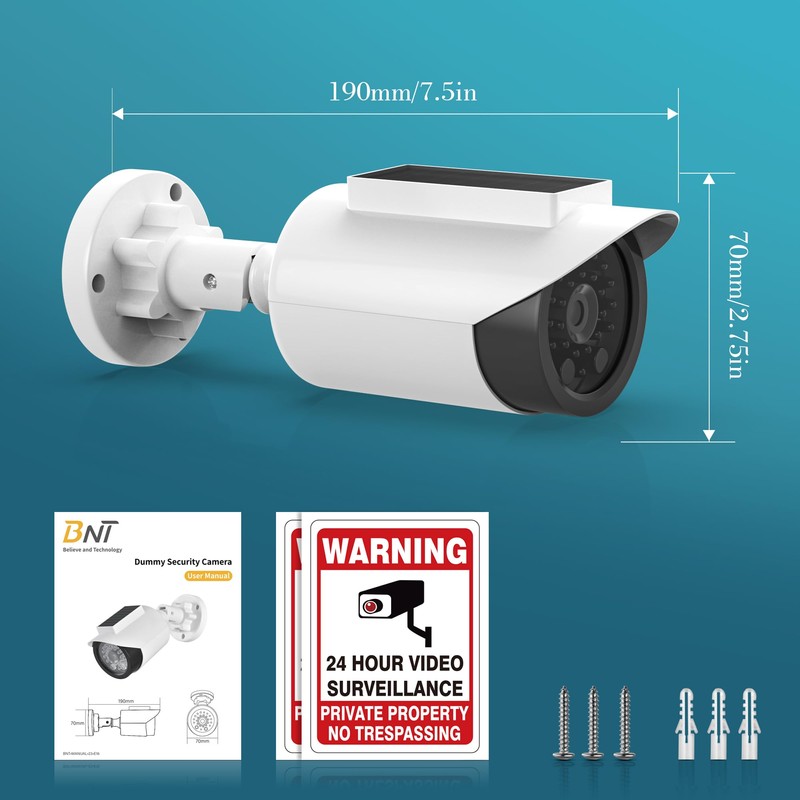 BNT Solar Powered Fake Security Camera, Bullet Shape Fake Surveillance