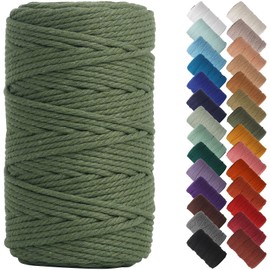 NOANTA Olive Green Macrame Cord 4mm x 109yards, Colored Macrame Rope, 3 Strand Twisted Cotton Rope Macrame Yarn, Colorful Cotton Craft Cord for Wall Hanging, Plant Hangers, Crafts, Knitting