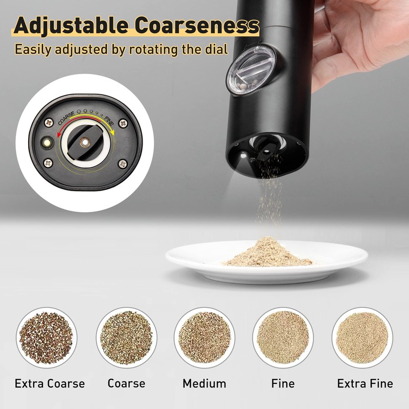 Electric Pepper Grinder or Salt Mill, Battery Powered Automatic Pepper