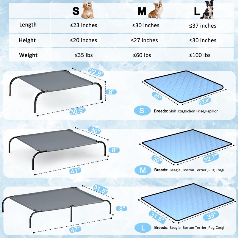 SZEE Elevated Dog Bed, Cooling Dog Cot Bed, Support Up
