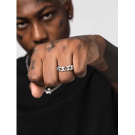 U7 Men's Ring in Curb Design Man Curb Chain Solid Chain Ring for Men Stainless Steel Silver Statement Ring Biker Hip Hop Roker Rings Fashion Jewellery Accessory for Valentine's Day (Ring Size 69.7)