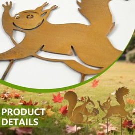 Whemyreat Pack of 2 Squirrel Garden Stakes, Metal Squirrel for Inserting in Rust Look, Autumn Rust Decoration for Garden, Garden Decoration for Outdoors, Patina Decoration for Balcony and Patio