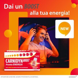Carnidyn Boost, Integratore per Extra Energia, con Carnitina, Taurina, EnXtra (Alpinia Galanga), Eleuterococco e Vitamine B, Privo di Caffeina, Glutine e Lattosio, Gusto Frutti Rossi, 10 flaconcini