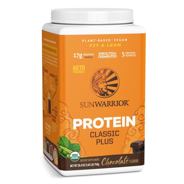 Sunwarrior Vegan Organic Protein Powder Plant-Based | 5 Superfood Quinoa Chia Seed Soy Free Dairy Free Gluten Free Synthetic Free Non-GMO | Chocolate 30 Servings | Classic Plus