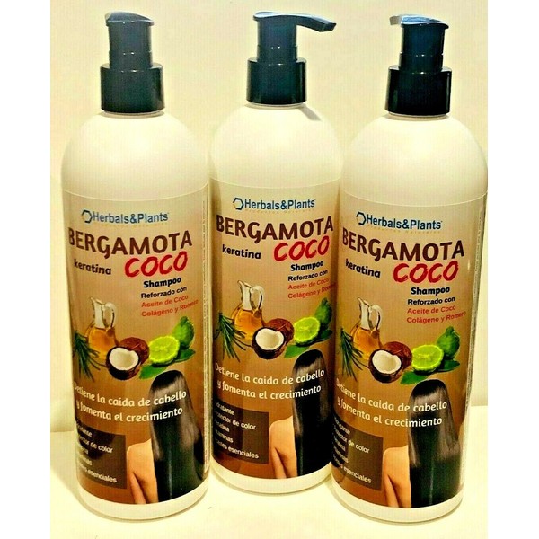 Bergamot 3X Shampoo w/ Coconut Oil Collagen & Rosemary Bergamota Aceite Coco