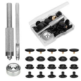 SAVITA 43pcs Snap Fasteners Kit with Setter Base Hollow Punch Tool, Heavy Duty Metal Buttons Snaps for Clothing No Sew Snaps for Leather Jackets Jeans Handbags (Black)
