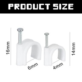 MEXRUMI Pack of 200 Cable Clamps, 2 Sizes, Durable Round Nails, Cable Clamps, Cable Clamps, Wall Electrical Cables, with Nail, White (4 mm, 6