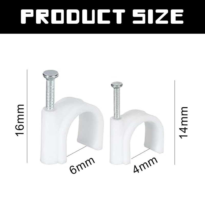 MEXRUMI Pack of 200 Cable Clamps, 2 Sizes, Durable Round