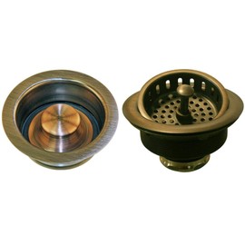 Westbrass D2165-11 Post Style Large Kitchen Basket Strainer with Waste Disposal Flange and Stopper, Antique Copper