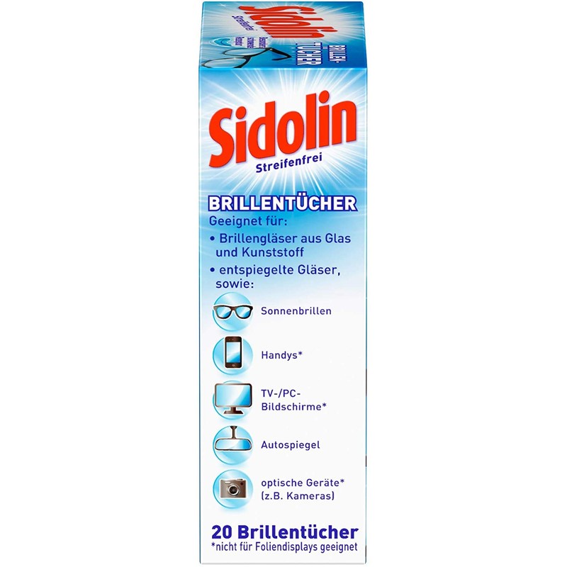 Sidolin Glasses Cleaning Cloths, Pack of 2 (2 x 20