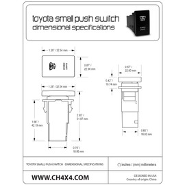 CH4X4 Small Push Switch for Toyota Tacoma, FJ Cruiser, Land Cruiser, Fortuner, Hilux, 4Runner, Prado 12V 3Amp - Air Compressor Symbol 3 - White LED