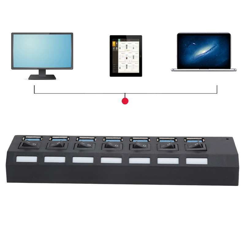 USB Hub 3.0 7‑Port High Speed Splitter Individual Switches Power