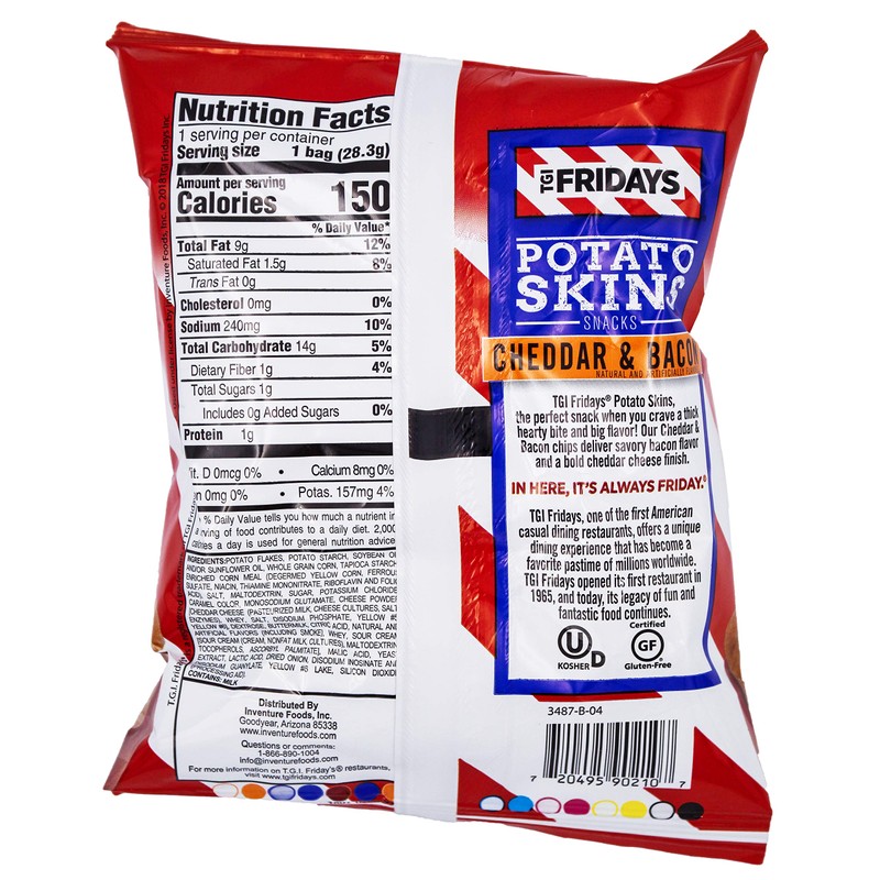 TGI Fridays Potato Skins Snacks, Cheddar & Bacon, 1oz Bag