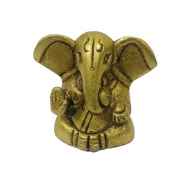 Mini Ganesha Brass Statue Diwali Poojan Ganesh Ji Ganpati Figurine Meditation Decor God Home Decoration Good Luck Success Gift Size- 4 X 4 cm