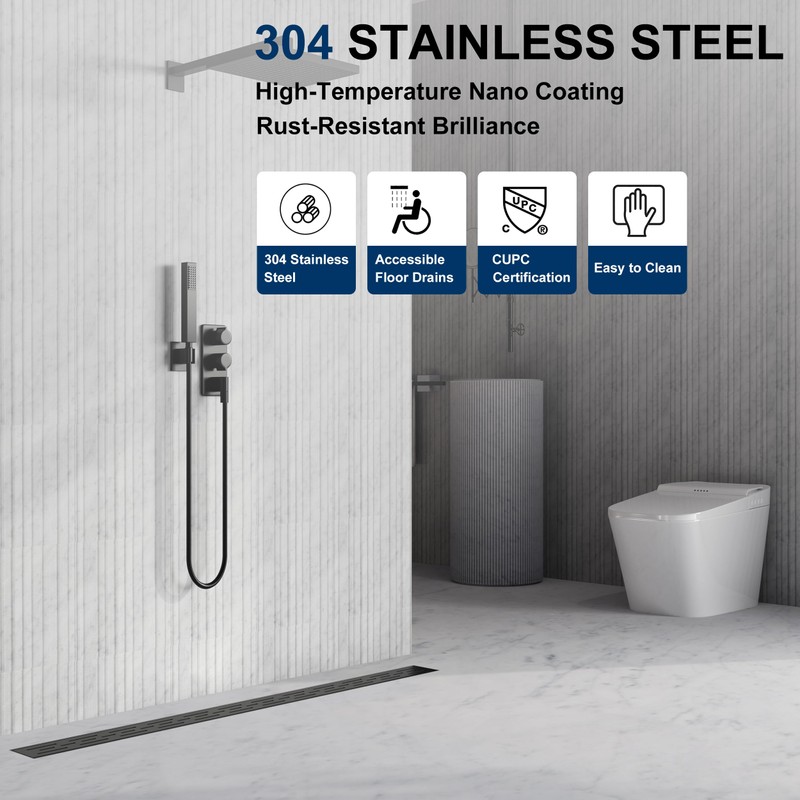 Neodrain 28 in Matte Black Linear Shower Drain, Rectangular Shower