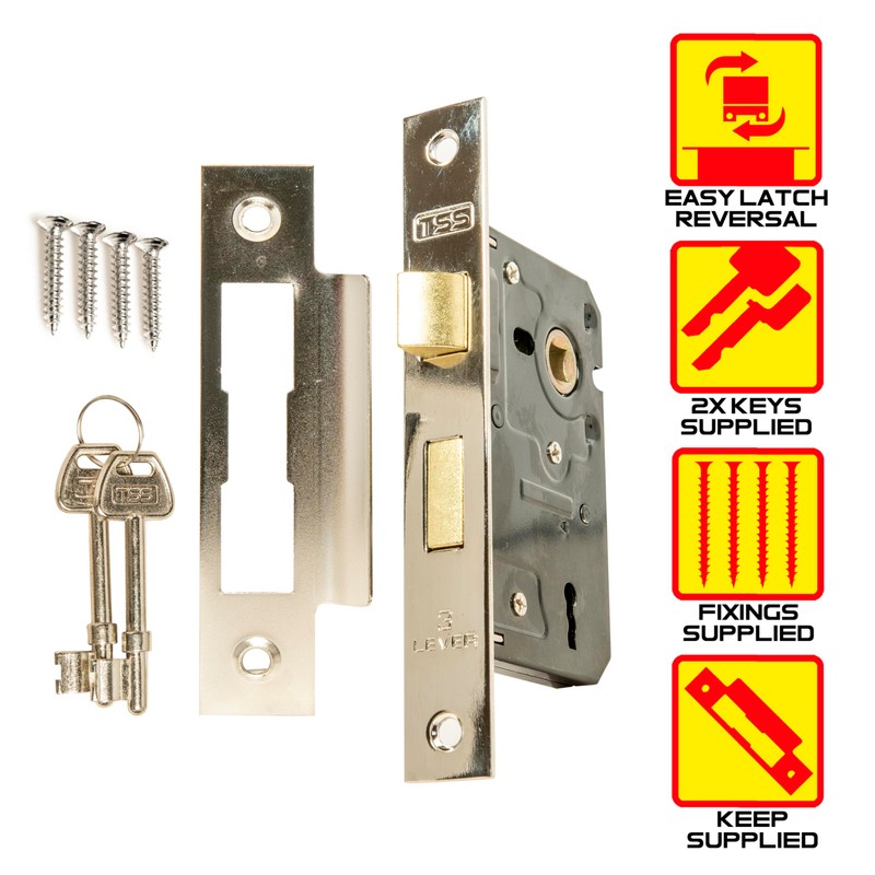 TSS 3 Lever Mortice Sash Lock for Internal Doors 2.5"