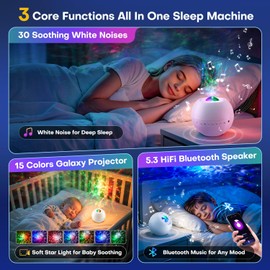 Sound Machine Light Projector, 30 Sleep Sounds for Adult, Bluetooth Speaker