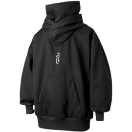 ELKNLMU Ninja Double Neckline Cotton Pullover Techwear Harajuku Men Hoodie Hip Hop Streetwear Hoodies Sweatshirts (Large, Black)
