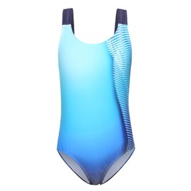 Aisyee Big Girls One Piece Bathing Suit Off Shoulder Swimsuits Kids Hawaiian Floral Swimwear Ocean Blue Size 14/12-14 Years