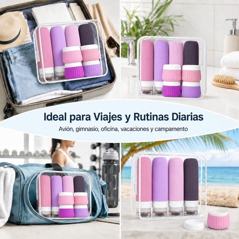 Kit de Viaje 8 Piezas Botellas de Silicona Envases para