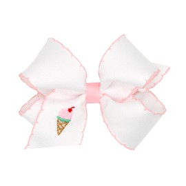 Wee Ones Girls' Beach-themed Grosgrain Hair Bows with Moonstitch Edge and Ice Cream Embroidery, Handmade, Medium