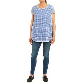 ER Direct Womens Home Work School Kitchen Catering Cleaning Bar Plus Size Plain Printed Coloured Front Large Pocket Side Button Fastening Tabard Apron (Gingham-Navy, L)