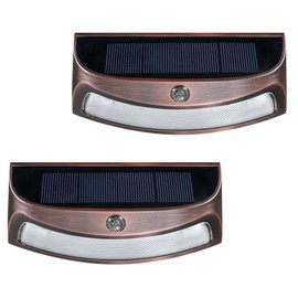 Solar Powered Step Lights (2-Pack) - Elegant Curved Modern Design with 4 LED. Energy efficient Constant Lighting Mode Provides Soft, White Light. Great for porches, Steps and Landscaping (Copper)