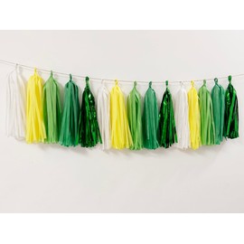 Generic 25 PCS Yellow Green White Party Decorations Green Tassels Banner Garland for Spring Summer Party Decorations Bachelorette Birthday Wedding Baby Bridal Shower Anniversary Party Supplies