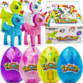 Unicorn 4/8 Pack Prefilled Plastic Easter Eggs with Cute Unicorn Toys Gifts 3 3/8" Bulk - 4-PACK