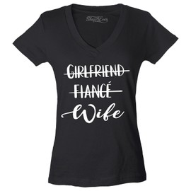 shop4ever Girlfriend Fiance Wife Women's V-Neck T-Shirt Wedding Shirts Large Black 0