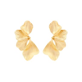Gold Flower Earrings Statement Earrings for Women Big Exaggerated Floral Petal Leaf Stud Earrings (Gold)