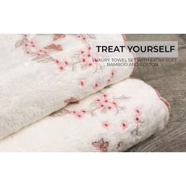 CONCETTI DI LUSSO Armoni-1 Guipure Embroidered Luxury Towels - Soft and Washable Turkish Bath Towels for Hands, Face and Hair – Set of 2 in Gift Box - Cream