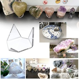 Hipiwe 5 Packs Acrylic Triangle Display Holder - Display Easel Stands for Geodes Rock Mineral Agate Fossil Coral, Clear Plastic Display Stands for Small Collectibles, Big