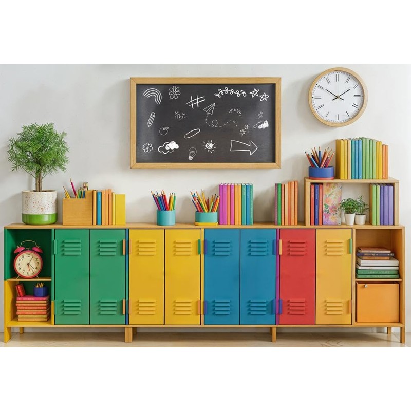 Kate Colorful Locker School Backdrop Chalkboard, 7x5ft