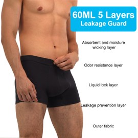 IRISMORII Mens Incontinence Underwear Adult Washable Bladder Control Brief 60 ML Absorbency Leak Proof Boxer Brief 3 Pack (Black Black Gray M)